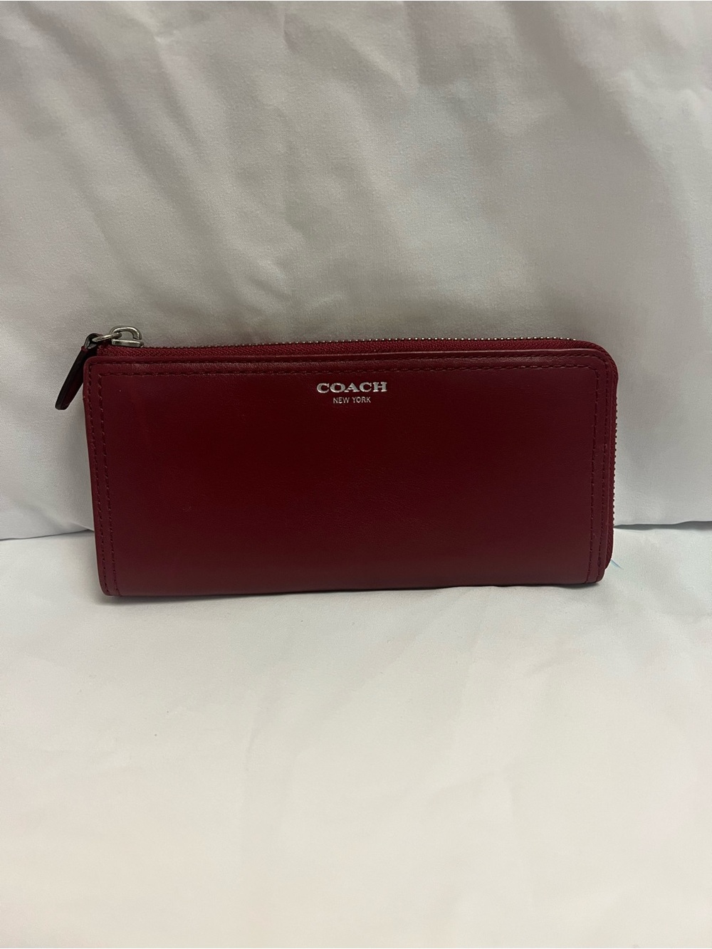 Coach Red Zip-Around Leather Wristlet Clutch